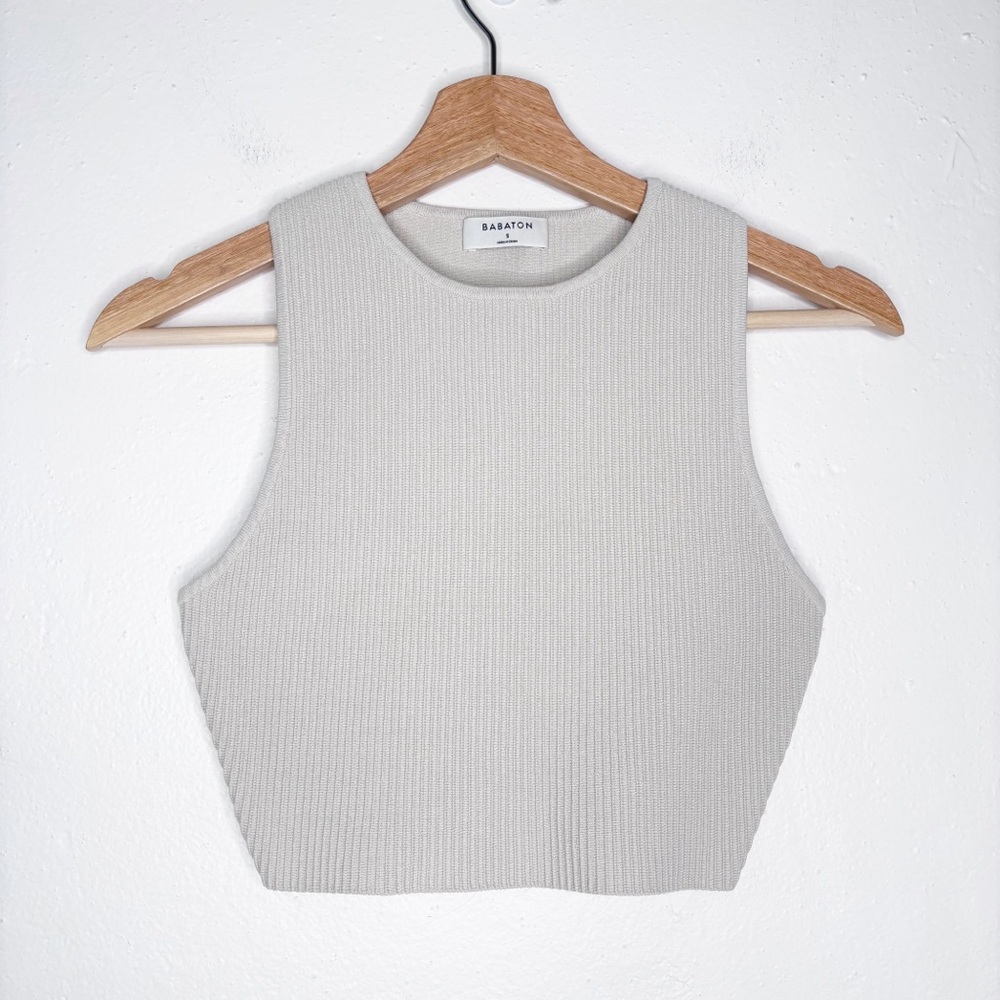 Babaton Sleeveless Ribbed Sculpt Knit Halter Top Size Small NWOT